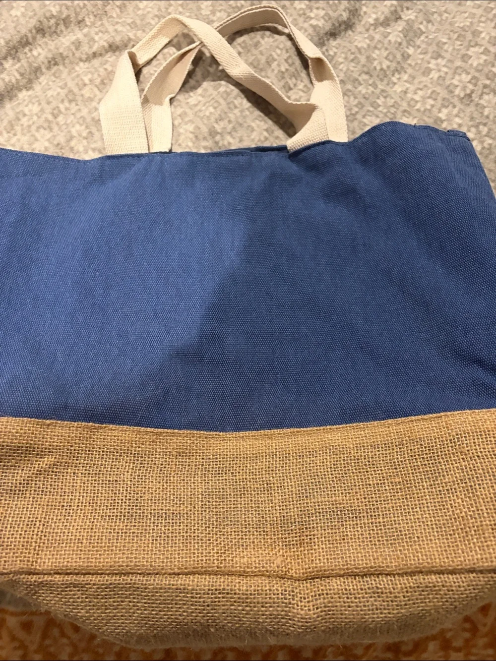 Hello Sunshine ~ Blue & Tan Cotton and jute Tote Bag with sparkling Glitter Sun